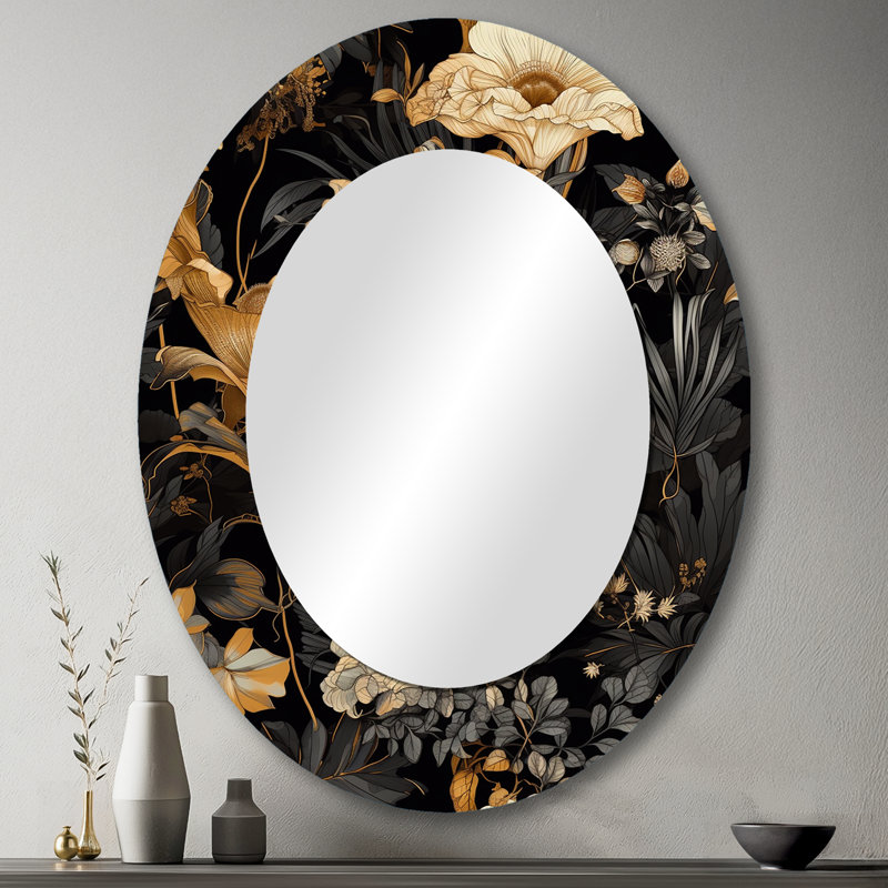 Gold Tropical Leaf Serenade I - Floral Oval Decorative Mirror On Metal, 43" x 33"