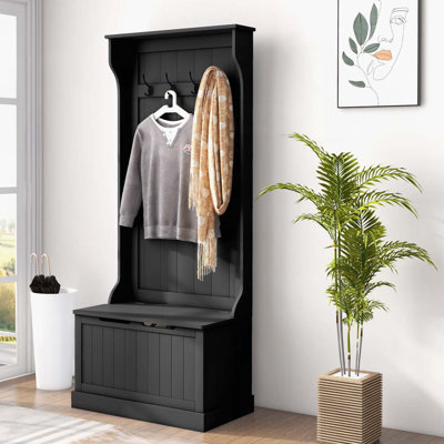Amonta Hall Tree with Bench and Shoe Storage 28" 3-In-1 Entryway Hall Tree with Storage Bench, Coat Rack with Four Hooks and Shoe Storage