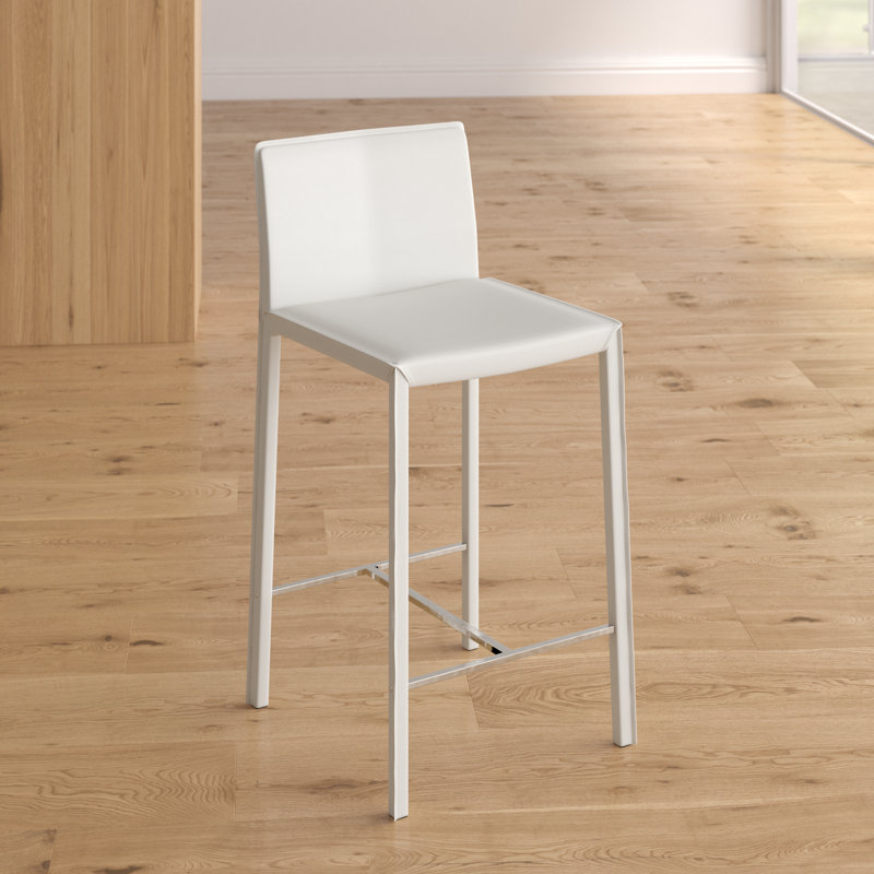 Anneriet Upholstered Faux Leather Counter Stool with Iron Frame, White, Counter Stool (24" Seat Height)