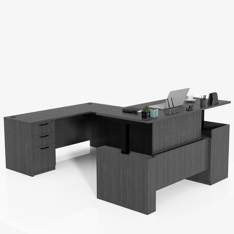Adjustable U-Shaped Executive Desk, Gray