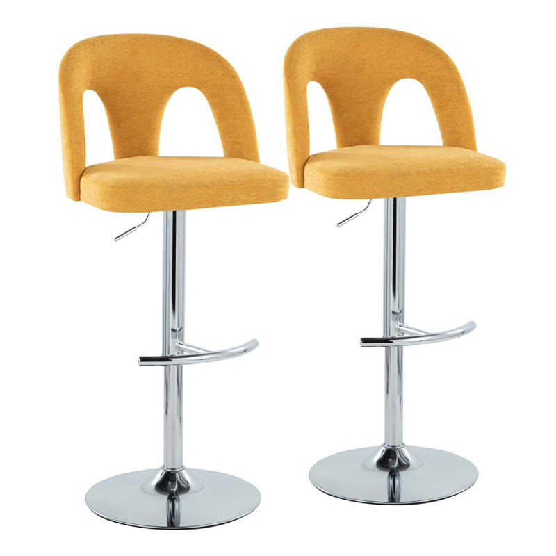 Tabouret de bar pivotant réglable et repose-pieds arrondi en T - ensemble de 2, Argent, Jaune