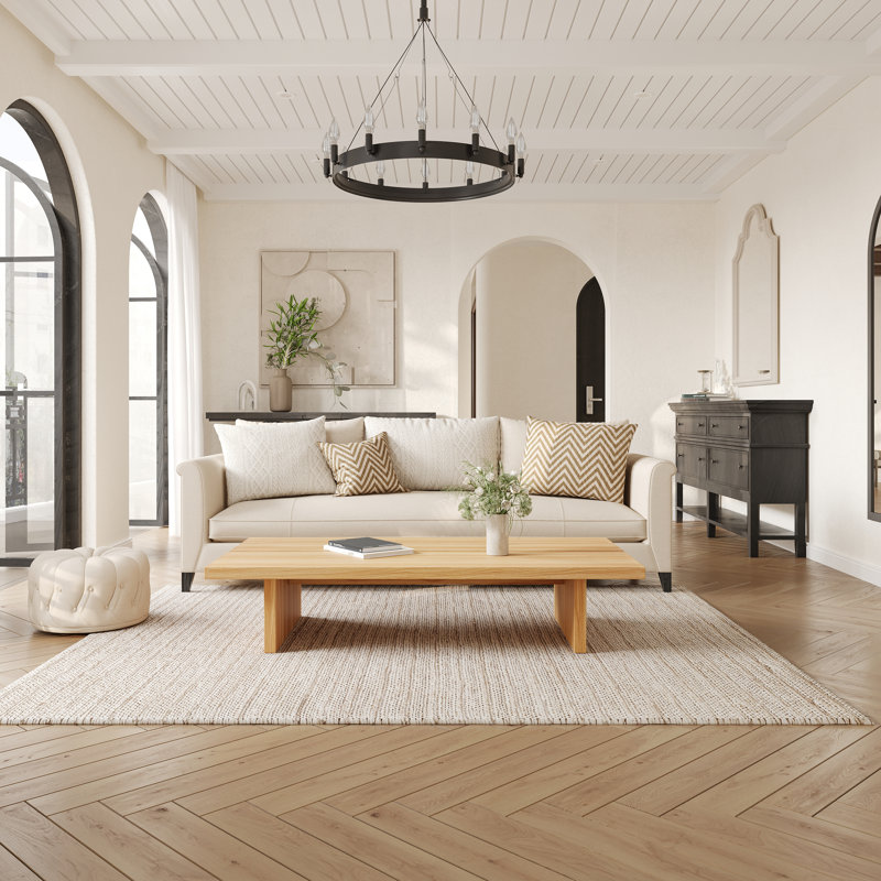 Modern Wood Coffee Table, Rectangler Sled Coffee Table for Livingroom, Oak, 12.6" H x 55.12" W x 27.56" D