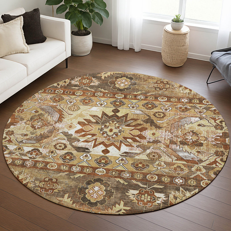 Machine Washable Indoor/Outdoor Chantille ACN2638 Global Rug, Gold, 8' Round