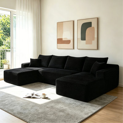 Canapé modulaire 126 po avec méridienne en forme de U, poches latérales et porte-gobelet de 126 po, conception modulaire moderne, assise profonde, canapé rembourré pour le salon / la chambre à coucher, aucun assemblage requis (moelleux)