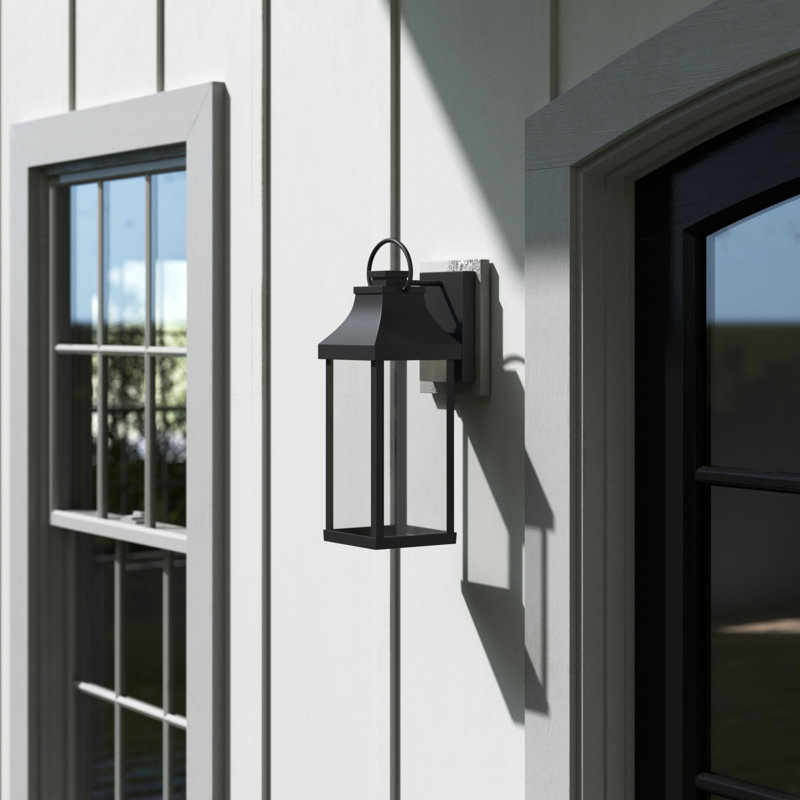 Parker Outdoor 1-Light Night Sky Small Wall Lantern With Clear Glass, Black,  17.25"H x 6"W x 7.5"D