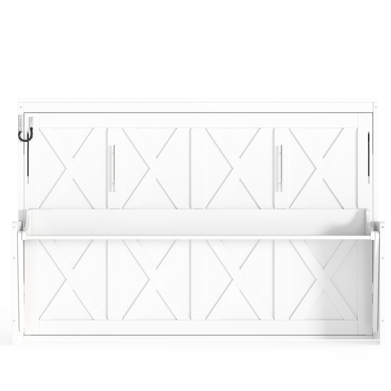 Lit double de couleur blanche avec bureau, rangement, charge et lumières à DEL pour les espaces domestiques compacts - taille avec petit éclairage intégré