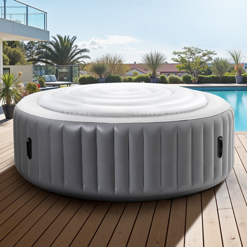 Inflatable Hot Tub Cover Round Lid Weatherproof and Waterproof White, 9" H x 64.8" W x 64.8" D