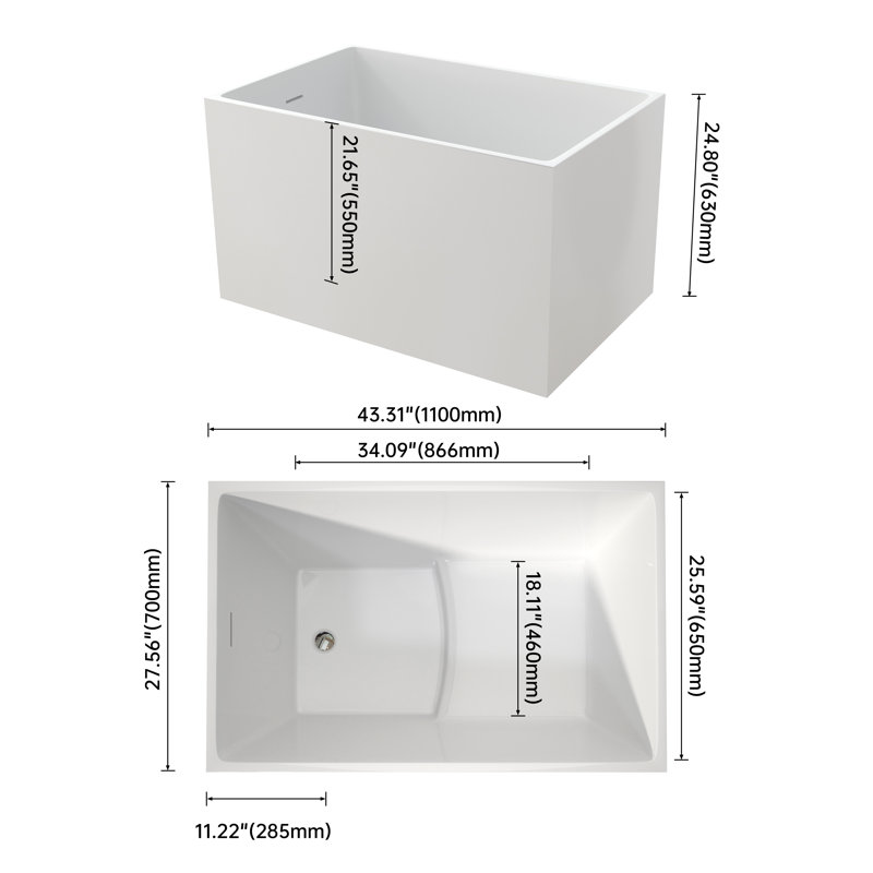 43" Freestanding Tub Acrylic Freestanding Soaking Bathtub