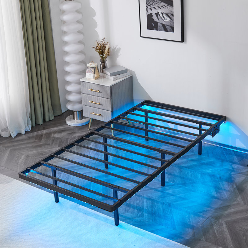 14 In. Floating Bed Frame With Usb Charging Station/Led Light, Twin