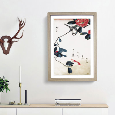 Camellias and Bullfinch Bird by Utagawa Hiroshige - Picture Frame Painting Print