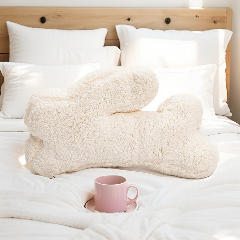 Coussin en forme de lapin blanc en forme de lapin Coussin de taille Repose-lit Coussin de lecture Coussin de dossier de chaise, décoratif pour voiture de bureau de chambre à coucher, 21 po x 16 po