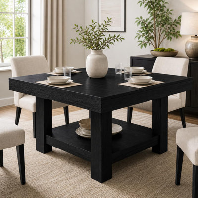 Table de salle à manger carrée pour 4 à 6 personnes, table de cuisine robuste de 350 lb avec rangement à 2 niveaux, table de salle à manger en bois imperméable, pieds de support triangulaires robustes