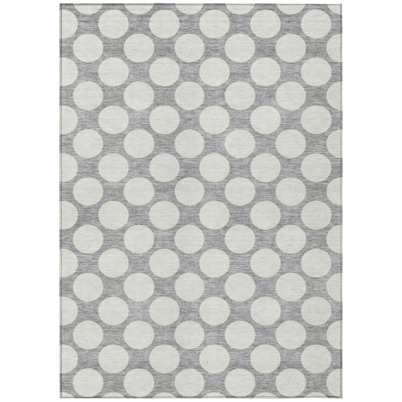 3' X 5' Gray And Silver Polka Dot Washable Indoor Outdoor Area Rug
