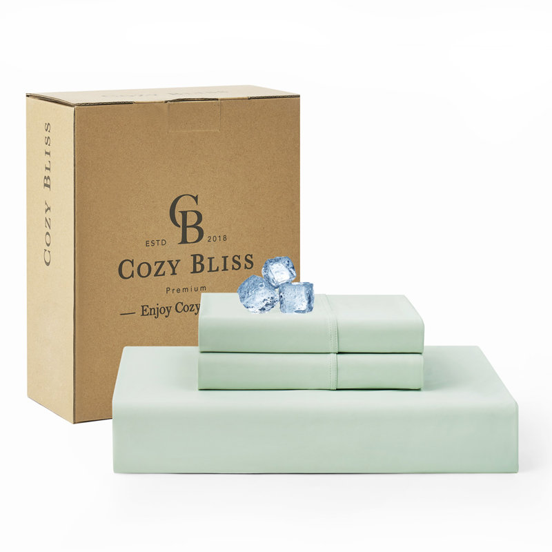 Cooling Fitted Sheet Set With 2 Pillowcases, 3PCS Breathable Sheet Set with Deep Pocket For Hot Sleepers, King, Light Green
