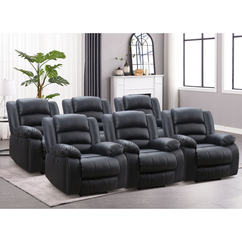 40.16" Wide Faux Leather Home Theatre Individual Seat with Cup Holder (Set of 6)