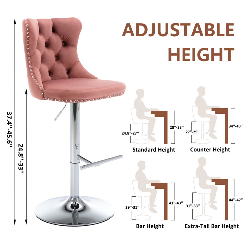 360°Swivel Bar Stools with Sliver Base, Pink