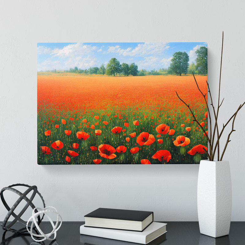 Desirable Poppy Field Flowers - Wrapped Canvas, 35cm H x 50cm W x 3cm D