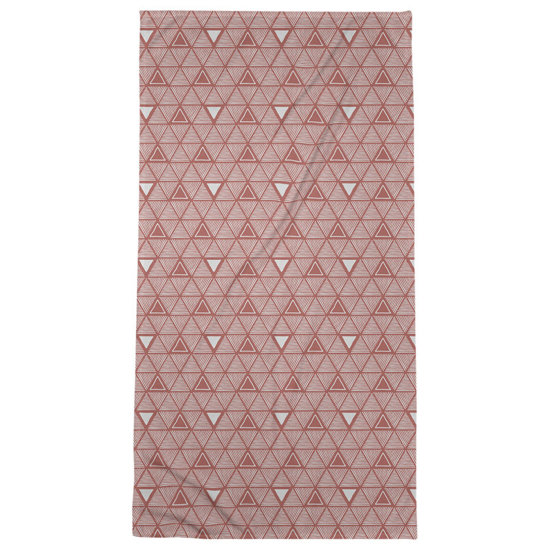Serviette de plage classique à motif de triangles dessinés à la main, Rouge/blanc