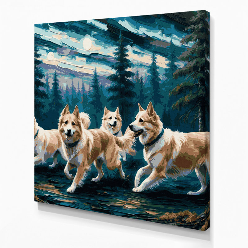 Chiens, "Buhund" gris sur toile, art mural, H 12 po x l 12 po