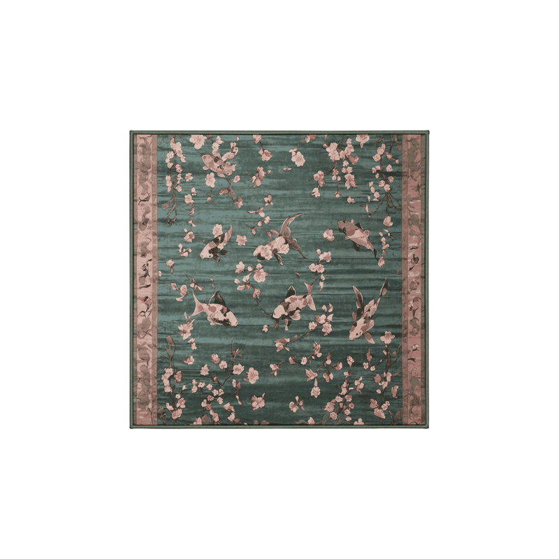 Machine Washable Green Area Rug, Square 4'