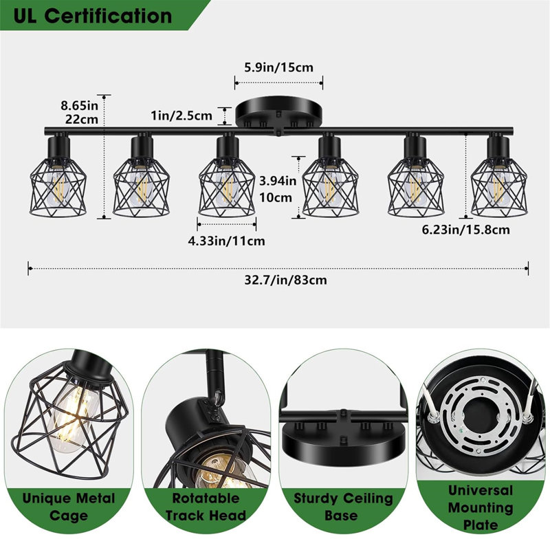 Semi Flush Mount Ceiling Light, Matte Black, 6 Lights