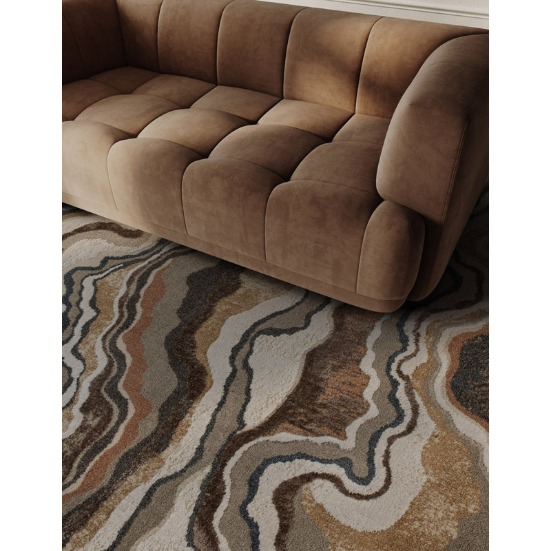 Brown/Beige/Gold/White/Navy Rug, Rectangle 280 x 380 cm