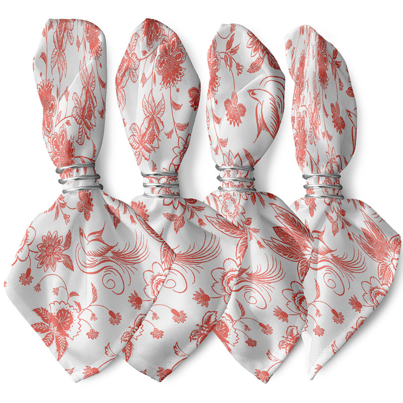 Aspacio Polyester Floral Square Napkin, Coral