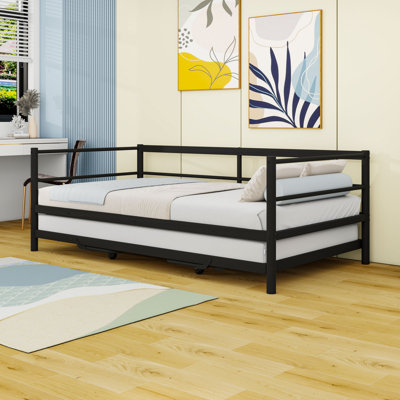 Twin Metal Daybed with LED Light and Pop Up Trundle