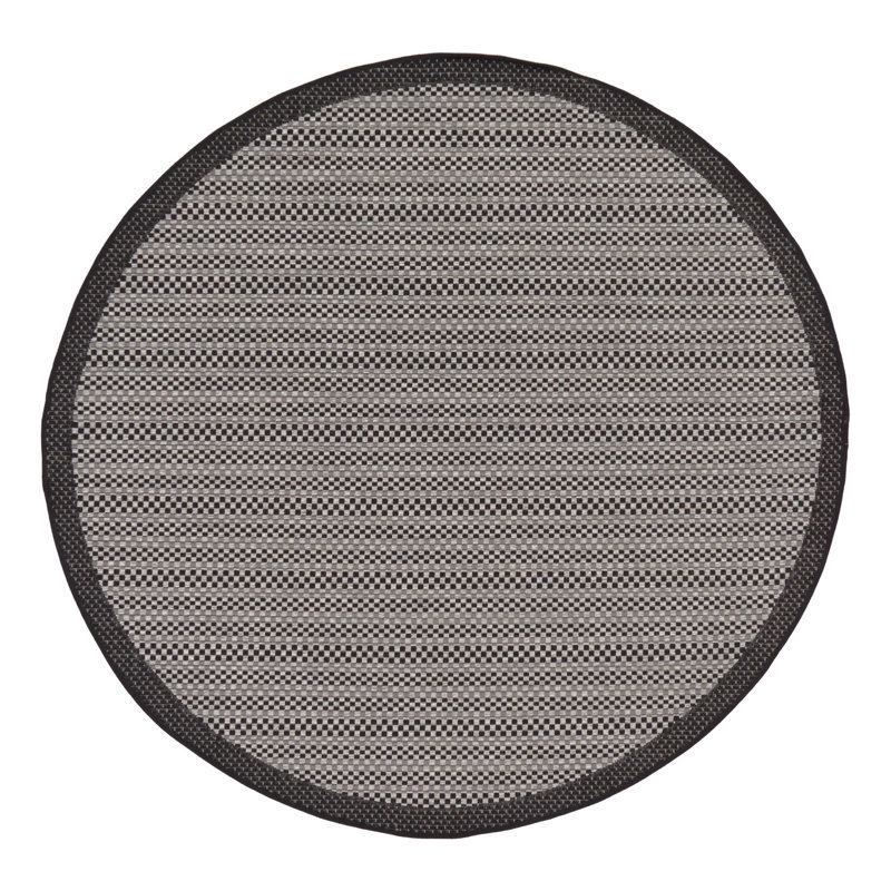 Tapis intérieur / extérieur gris rayé, Rond 6 pi 1 po