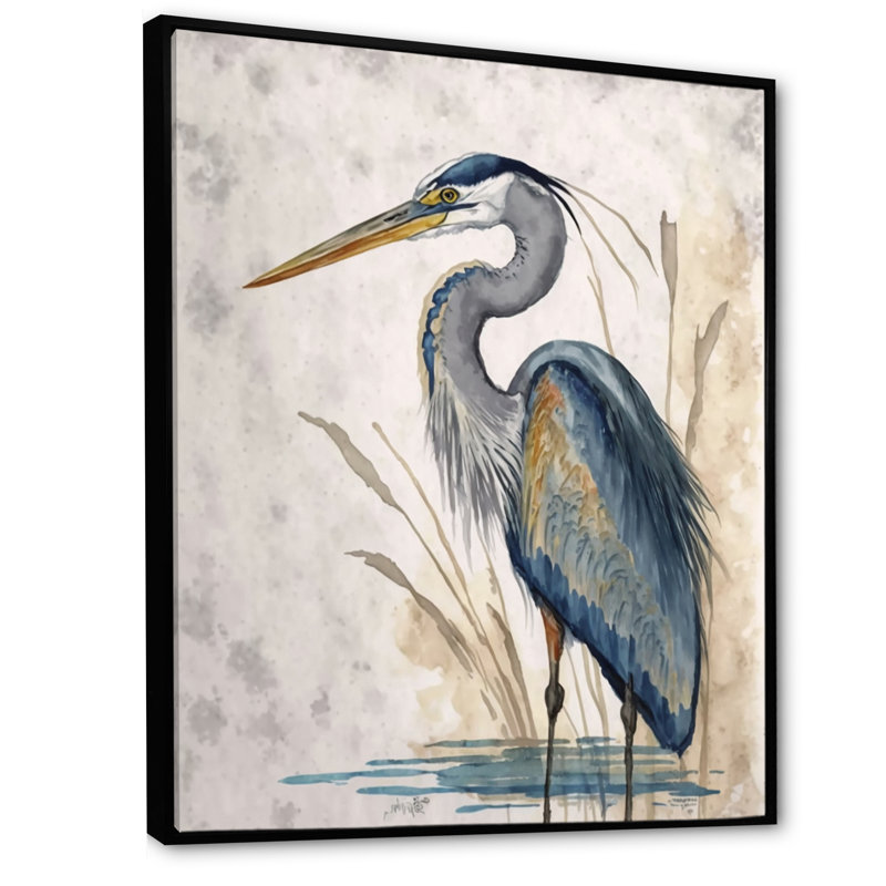 «Passabe Heron By The Waterside Watercolor II», reproduction d'art sur toile, H 32 po x l 24 po, Toile avec cadre flottant