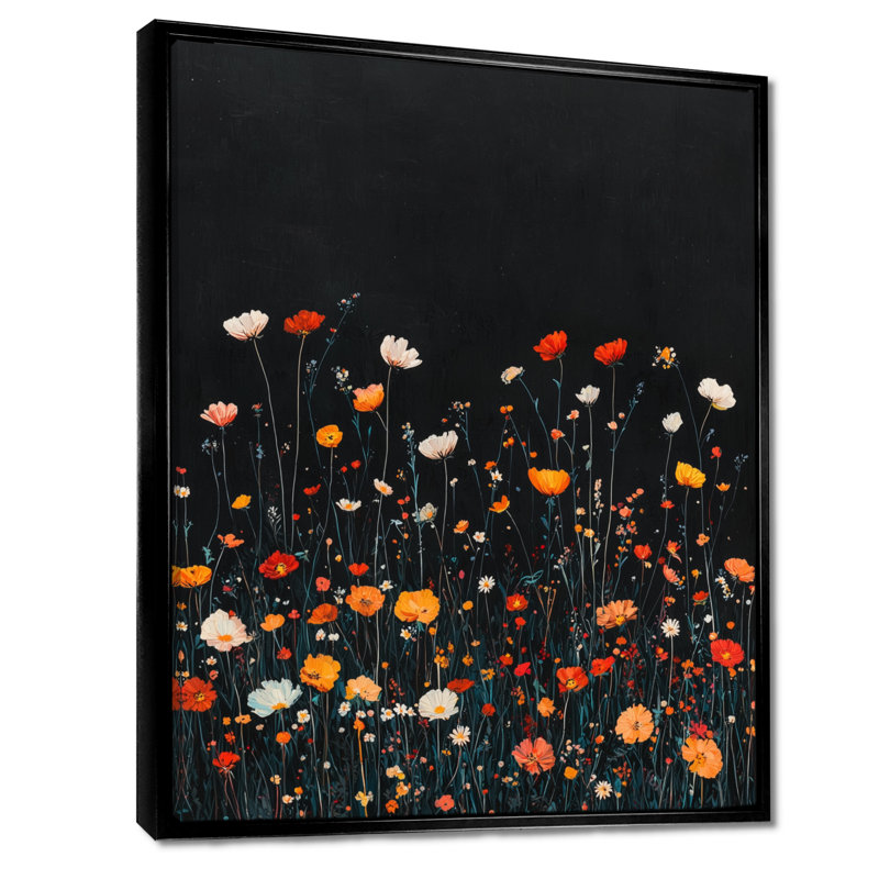 Mouton - Floral Canvas Art Print, Black, Floater Framed Print, 20" H x 12" W