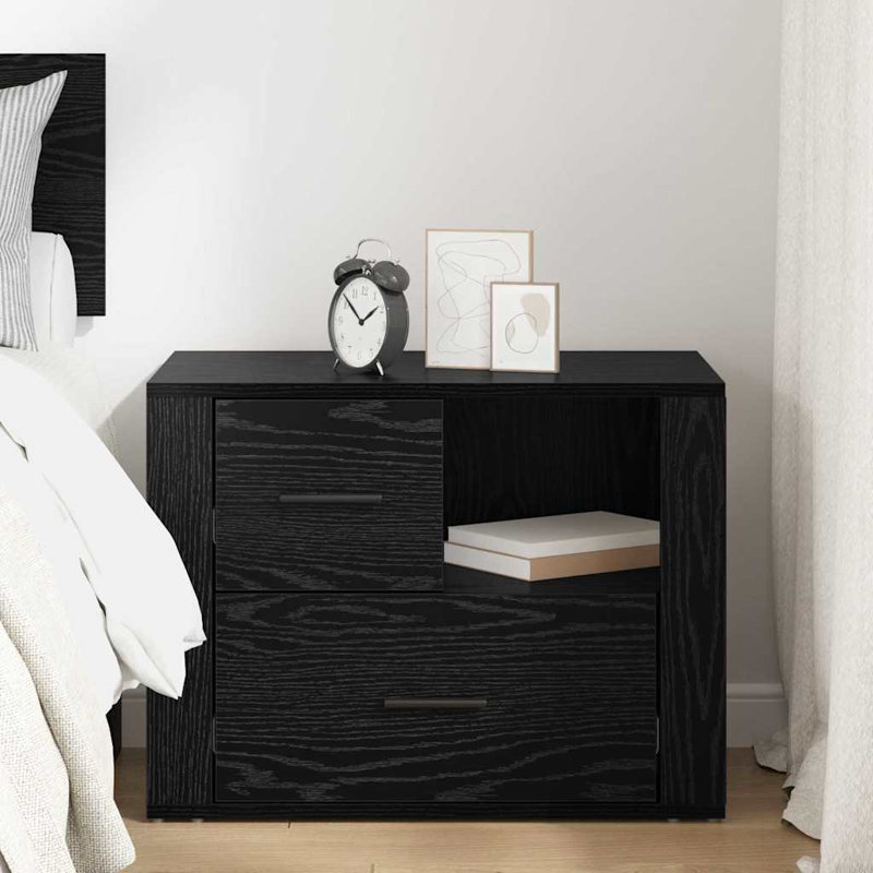 35cm W Manufactured Wood Bedside Table, Black Oak