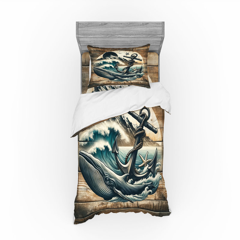 Ensemble de literie nautique Ambesonne et brun et bleu ardoise, Housse de couette simple + 6 pièces supplémentai