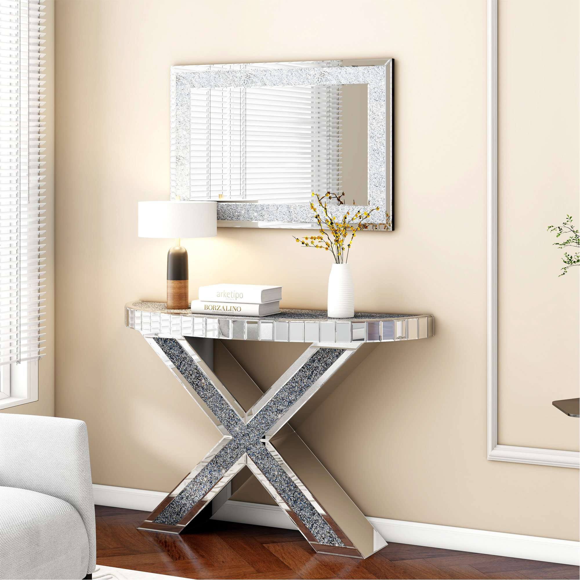 Everly Quinn Gorgeous Tall Console Table With Mirrored Finish And ...