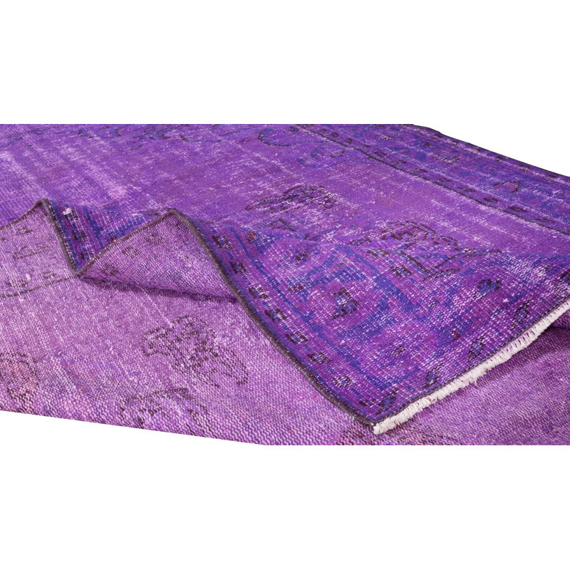 Tapis turc contemporain fait à la main de 6 pi x 8,4 pi sur-teint en mauve
