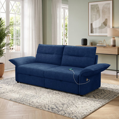 85.1" W Convertible Sofa Bed 3-in-1 Queen Size Pull Out Multi-Functional Sleeper Couch With Charging Station & Adjustable Backrest