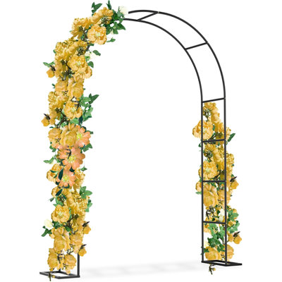 Garden Arch Metal 2.4x1.6M Trellis Support Frame Gate Archway with Sturdy Base Arched Plant Stand for Climbing Plants, Roses, Vegetables, Wedding Decoration