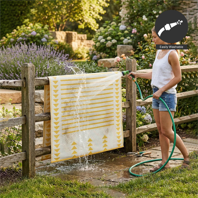  Tapis d'extérieur imperméable en plastique recyclé Ivin - jaune, Rectangle de 5 pi x 8 pi