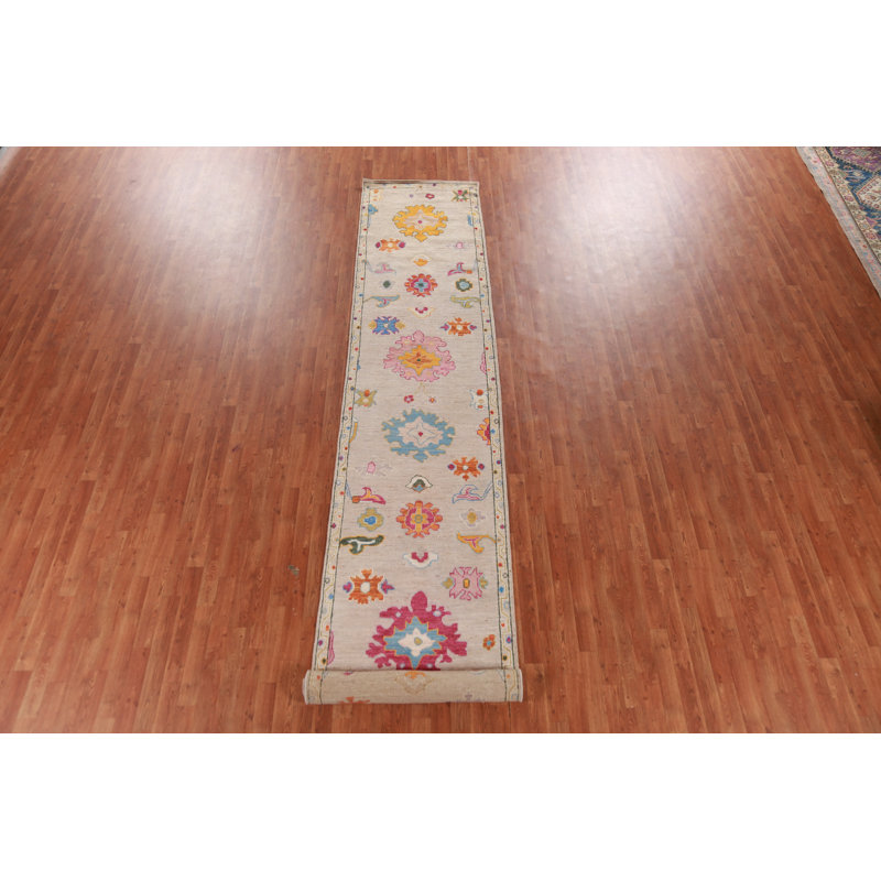 Vegetable Dye Oushak Turkish Runner Rug 3x16