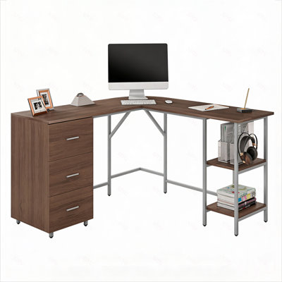Bureau à deux tons avec rangement en L Techni Mobile