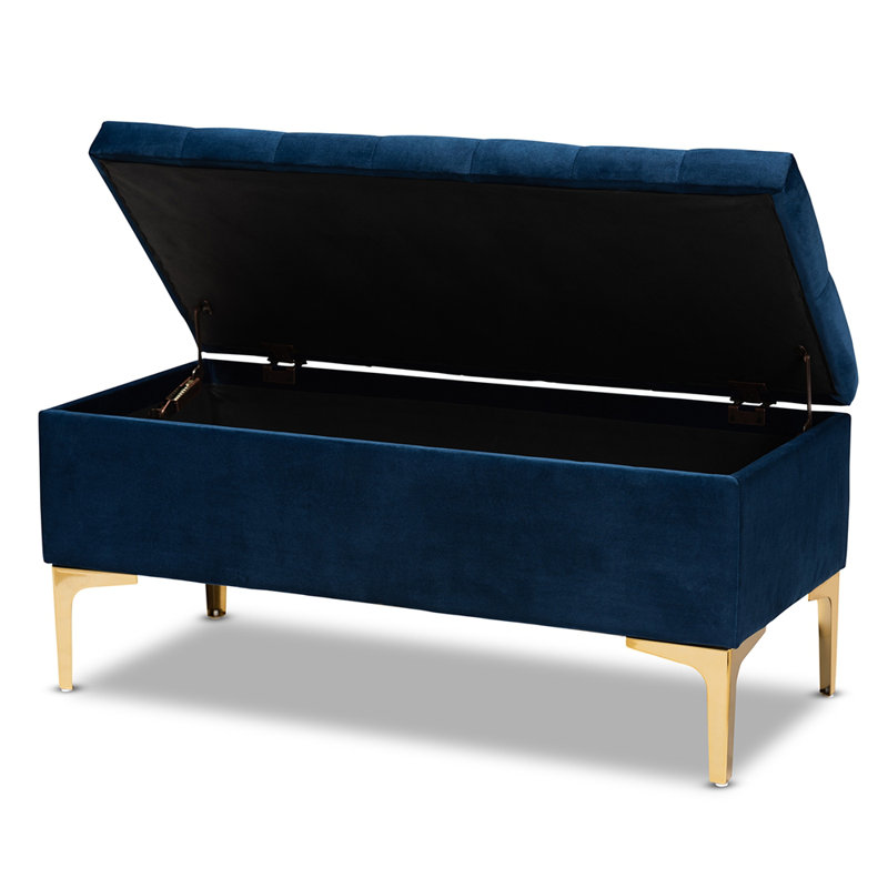 Karlesha Velvet Ottoman, Navy Blue