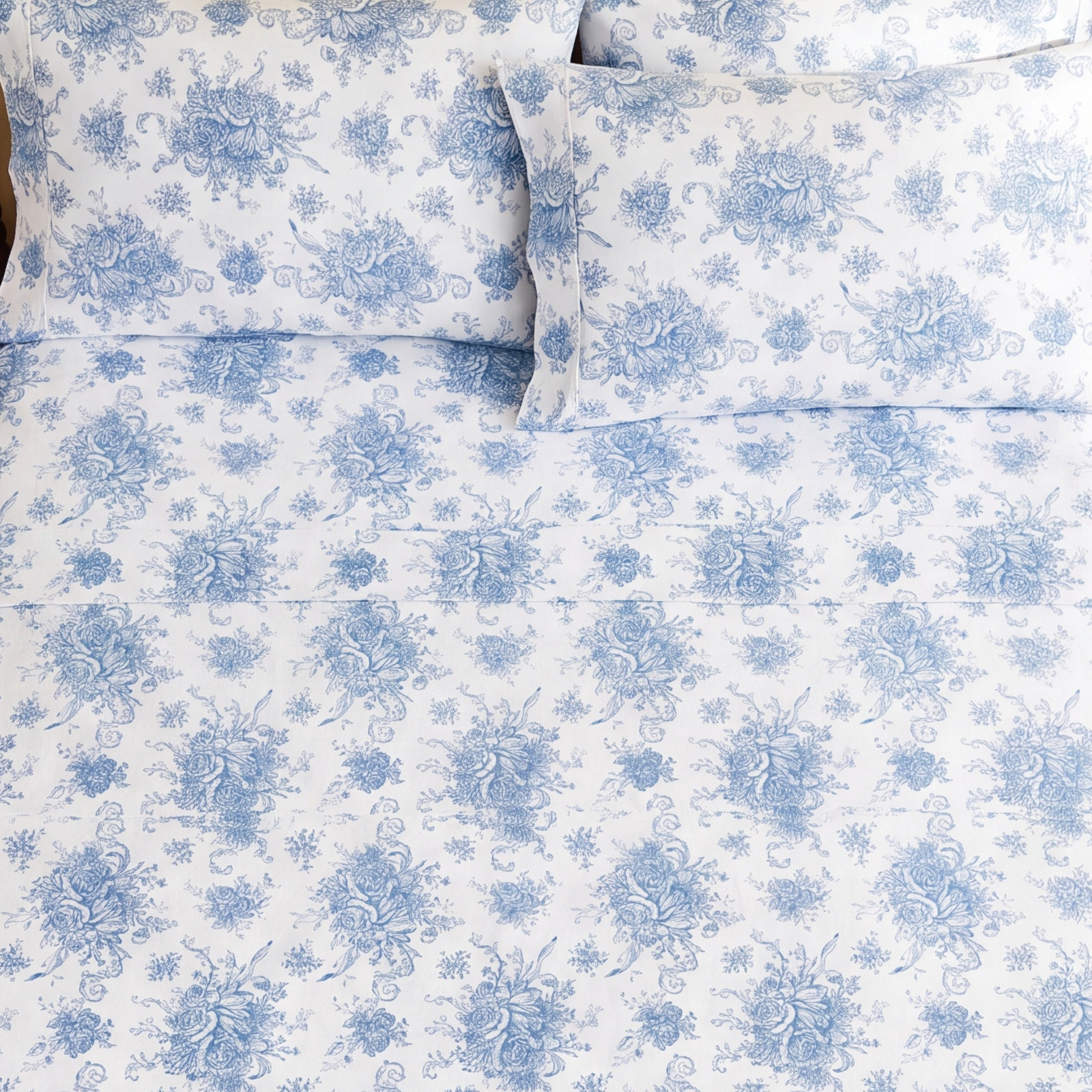 Cotton Flannel Sheet Set, Blue, Twin Sheet Set with 1 Pillowcase