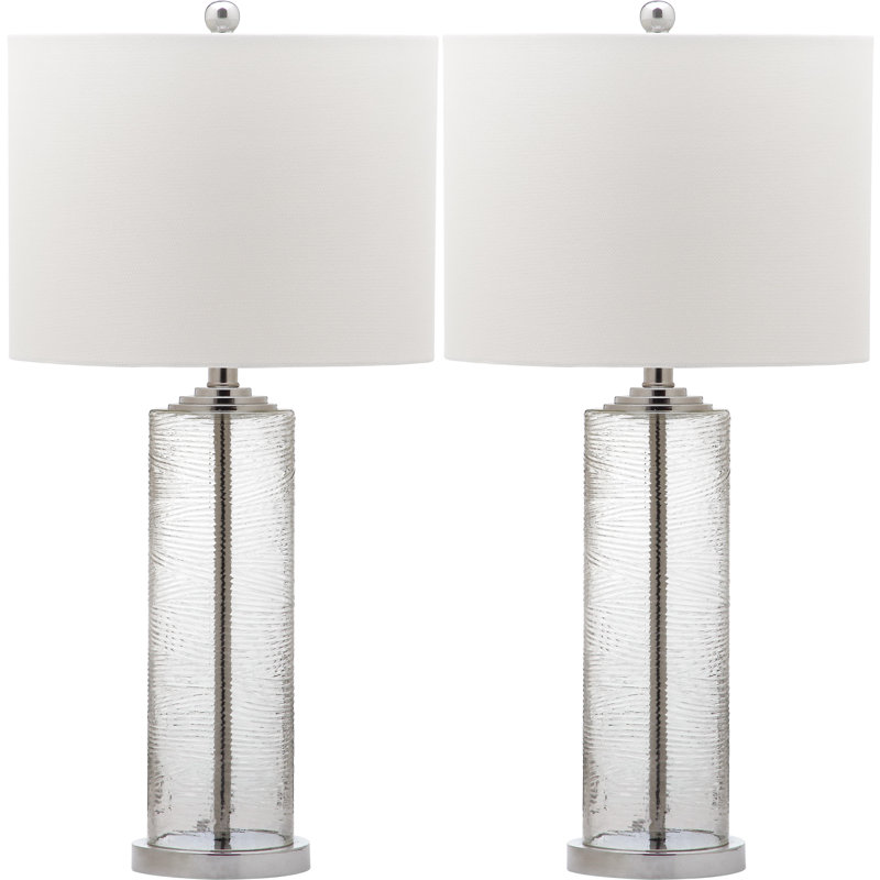 Grant 29" Clear Glass Table Lamp Set with White Cotton Shade