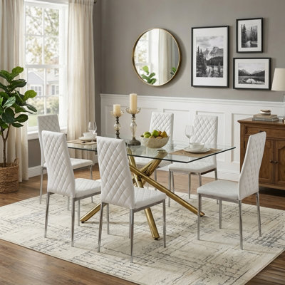 Modern Diamond Tufted Faux Leather Upholstered Dining Chair (Set of 6)