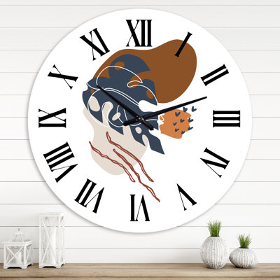 Elementary Shapes With Abstract Flowers Plants III - Modern Wall Clock