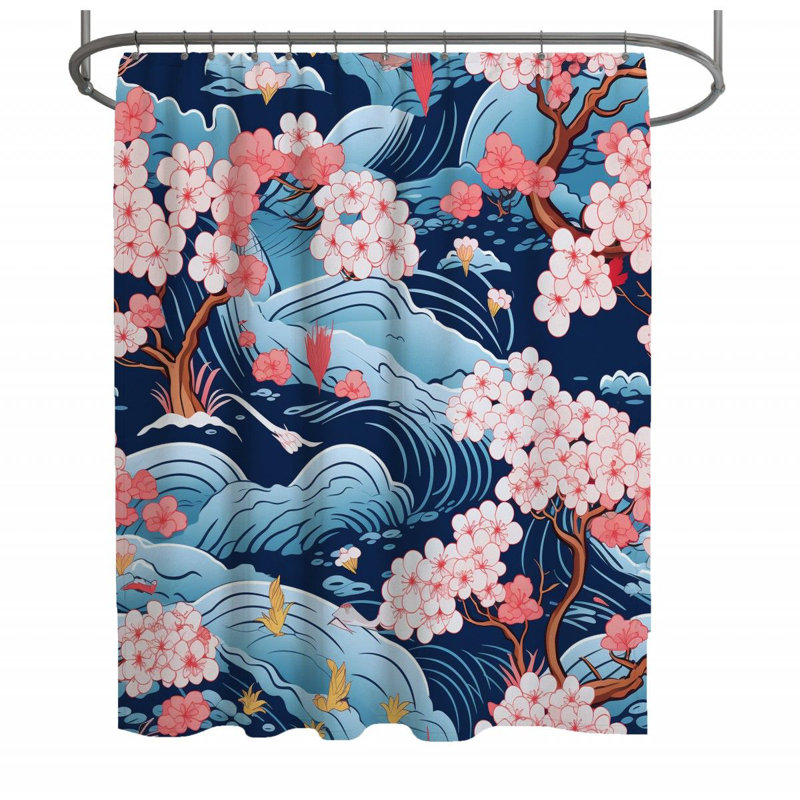 Rideau de douche japonais - décor de salle de bain à thème, H 73 po x l 70 po