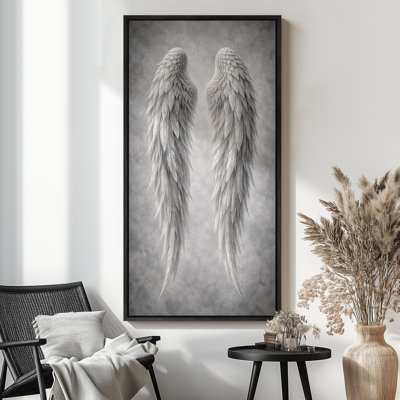 Soft Gray White Feather Angel Wings Artwork, Bedroom Pictures, Framed Canvas Giclee Print Wall Art