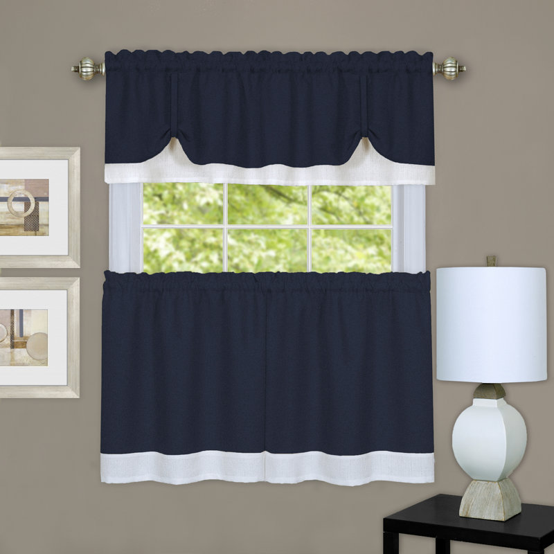 Ensemble de cantonnière 58 po Ryon, L 58 po x L 24 po, Bleu marine/blanc