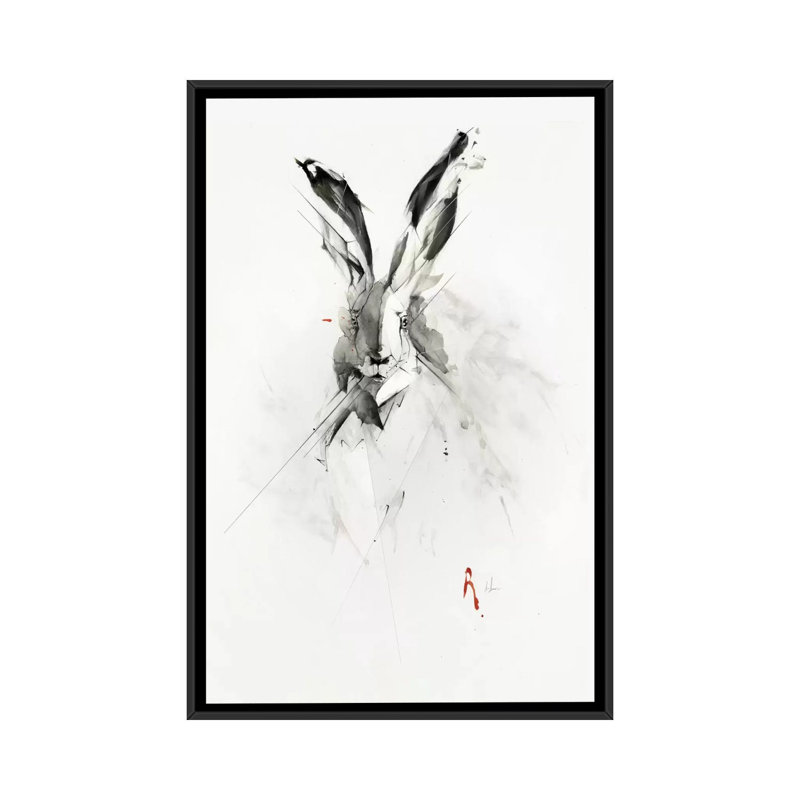 « mr. lapin », reproduction d’art sur toile tendue, H 26 po x l 18 po x P 1,5 po, Toile avec cadre noir, Pas de tapis