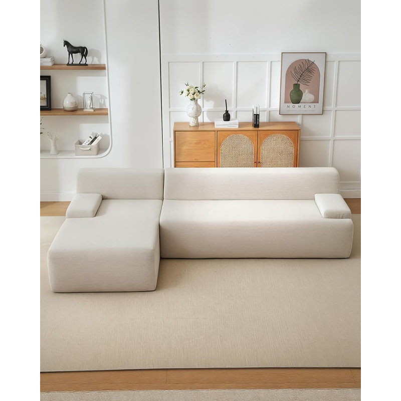 Canapé modulaire en L modulaire avec méridienne, canapé Cloud, tissu velours côtelé, beige, Beige
